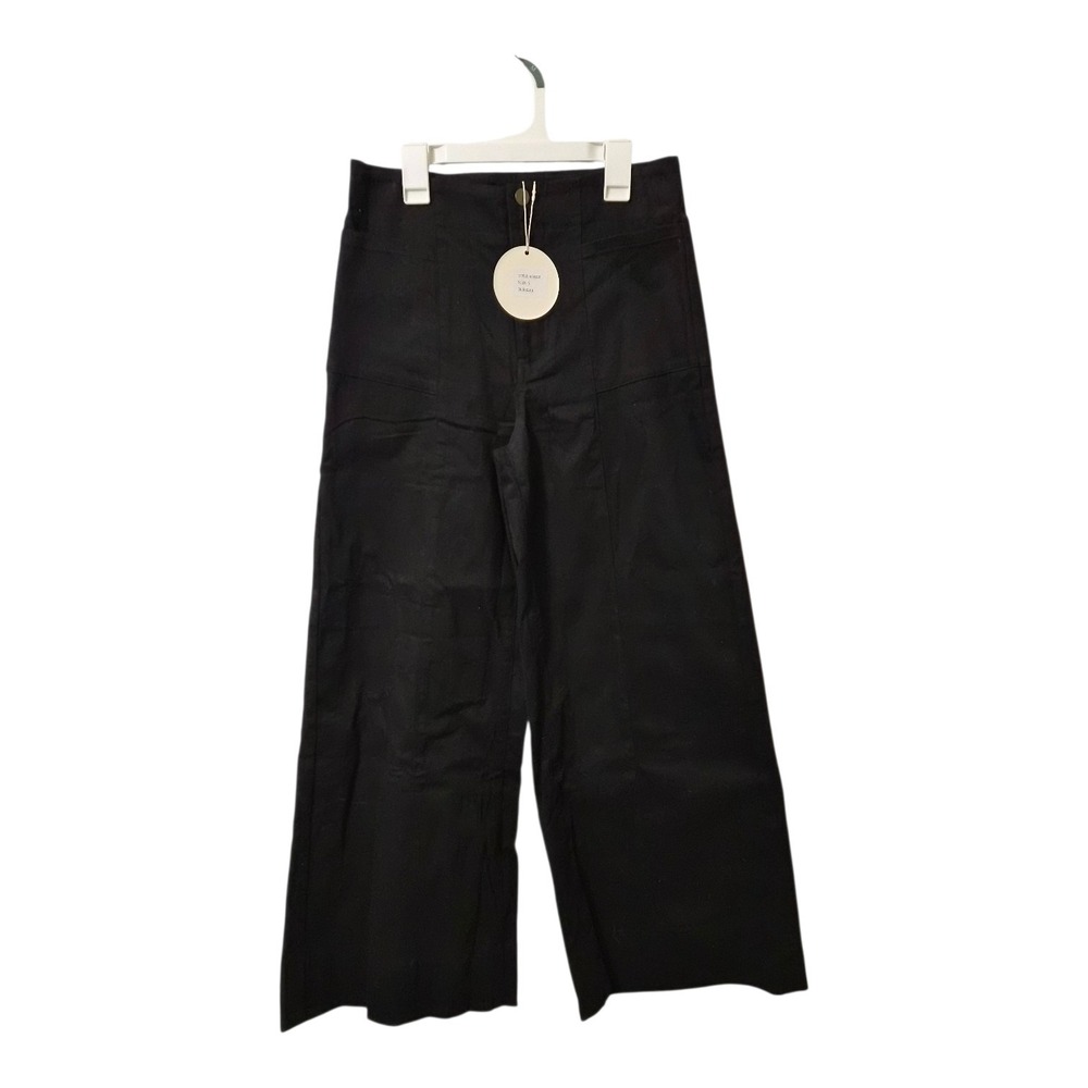 In February Black Wide Leg Pants Womens Small High Rise Stretch NWT‎